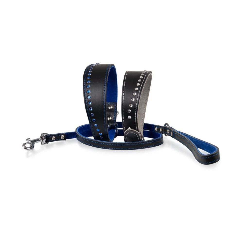 KARLIE Lederhalsband CHIC Strassbesatz Schwarz/Blau Oder Schwarz/Grau Für Hunde 4 KARLIE Lederhalsband CHIC Strassbesatz Schwarz/Blau Oder Schwarz/Grau Für Hunde – Bild 4